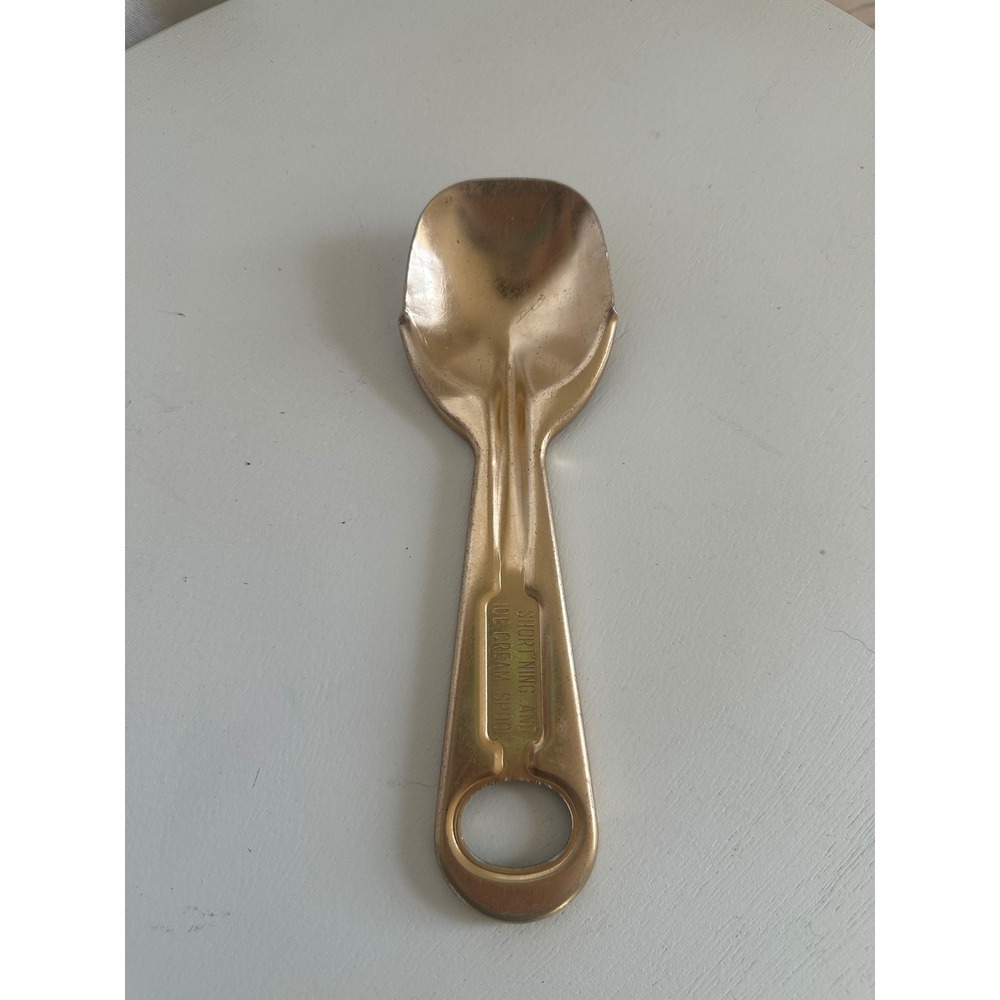 Vintage Gold Tone Metal Shortening and Ice Cream Spoon Spade Server 7 Inch
